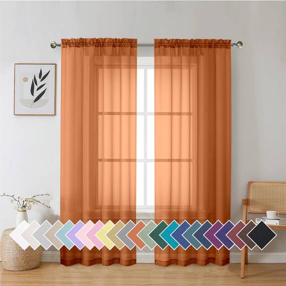 Aiyufeng Transparente Vorhänge, 183 cm lang, 2 Paneele, lichtfilternd, luftige Stangentasche, orangefarbene Fenstervorhänge, Behandlungsvorhänge für Küche, Schlafzimmer, Wohnzimmer, jeweils 106 x 183