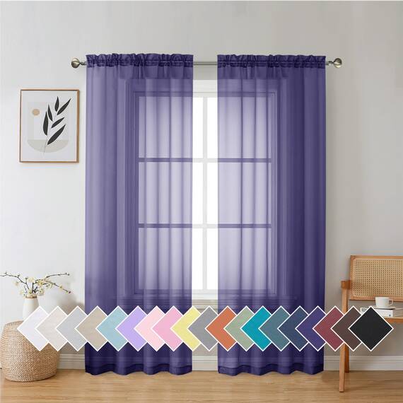 Aiyufeng Violette transparente Vorhänge, 183 cm Länge, 2 Paneele, lichtfilternde, luftige Stangentasche, violette Fenstervorhang, Behandlungsvorhänge für Küche, Schlafzimmer, Wohnzimmer, jeweils 106,7