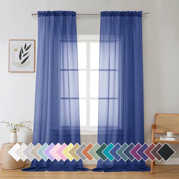 Aiyufeng Durchsichtige Vorhänge, 244 cm lang, 2 Paneele, halbtransparent, Voile, Stangentasche, blau, durchsichtige Fenstervorhänge für Schlafzimmer, Bett, Baldachin, Esszimmer, Hochzeit, Party,