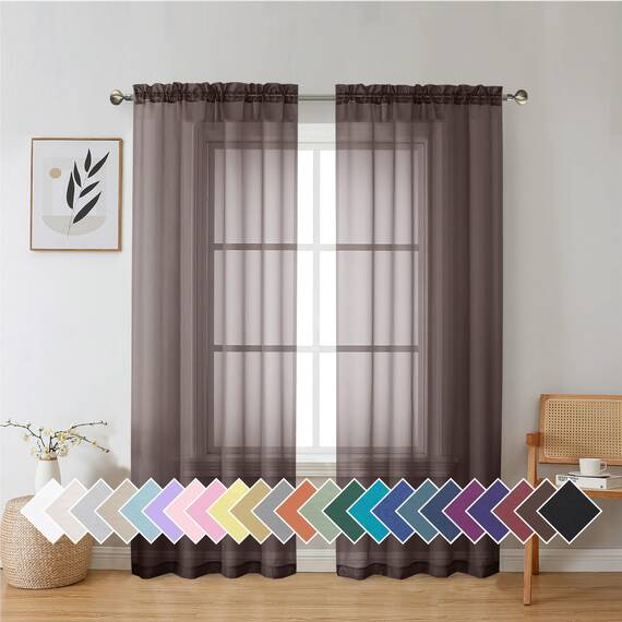 Aiyufeng Transparente Vorhänge, 183 cm lang, 2 Paneele, solide Voile-Oberseite, Doppelstangentaschen, stilvoll, atmungsaktiv, Fensterbehandlung für Kinderzimmer/Schlafzimmer/Wohnzimmer, 106 x 183 cm,