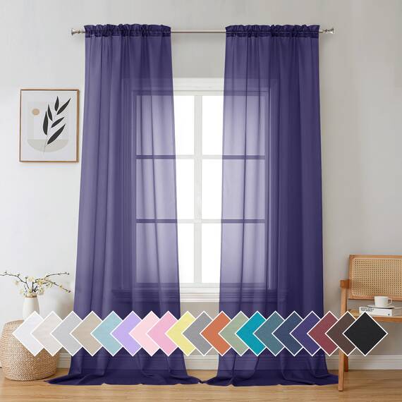 Aiyufeng Durchsichtige Vorhänge, 244 cm lang, 2 Paneele, lichtfilternd, weich, luftig, Voile, Stangentasche, violett, durchsichtige Fenstervorhänge für Schlafzimmer und Wohnzimmer, jeweils 106 x 244