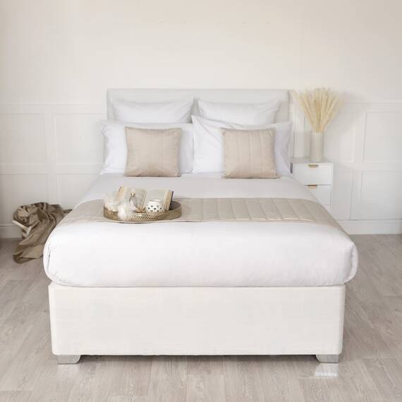 Belledorm 48,3 cm Extra tief Basis-Wickel-Volant-Bettlaken – verwandelt einen langweilig aussehenden Diwan-Bettsockel – luxuriöses Velourslederimitat (Elfenbeinweiß, Doppel)