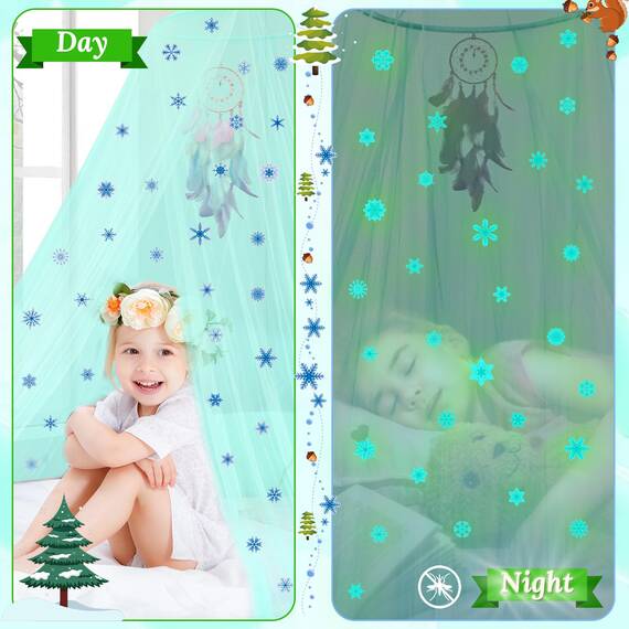 South To East Betthimmel für Mädchen mit leuchtendem Schnee im Dunkeln, Cyan-Prinzessinnen-Bettvorhänge für Babybett, Kinderbett und Kleinkindbett, Doppelbett, Voll- und Queensize-Bett