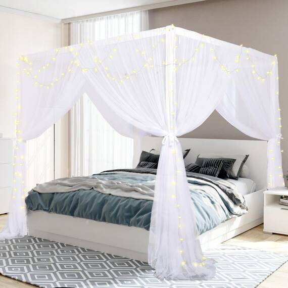 South To East Himmelbettvorhänge mit 4 Ecke für Erwachsene, Moskitonetz für das Bett, luxuriöse Bettvorhänge für die Schlafzimmerdekoration, reißfestes Polyester