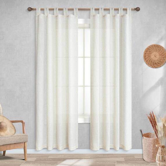 KOUFALL Türvorhang für Türen, Schlaufen, Sichtschutz, Boho, durchsichtig, Leinen, 198 cm lang, cremefarben