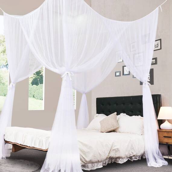 South To East Himmelbettvorhänge mit 4 Ecke für Erwachsene, Moskitonetz für das Bett, luxuriöse Bettvorhänge für die Schlafzimmerdekoration, reißfestes Polyester