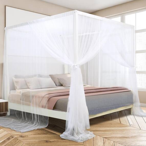 South To East Himmelbettvorhänge mit 4 Ecke für Erwachsene, Moskitonetz für das Bett, luxuriöse Bettvorhänge für die Schlafzimmerdekoration, reißfestes Polyester