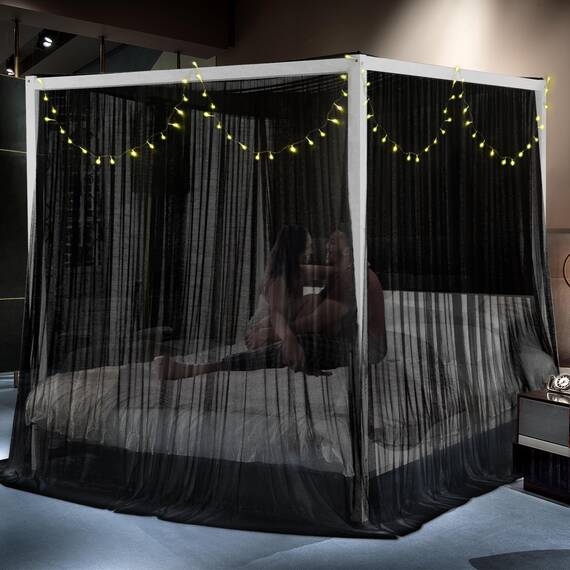 South To East Himmelbettvorhänge mit 4 Ecke für Erwachsene, Moskitonetz für das Bett, luxuriöse Bettvorhänge für die Schlafzimmerdekoration, reißfestes Polyester
