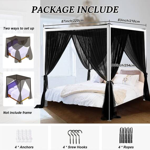South To East Himmelbettvorhänge mit 4 Ecke für Erwachsene, Moskitonetz für das Bett, luxuriöse Bettvorhänge für die Schlafzimmerdekoration, reißfestes Polyester