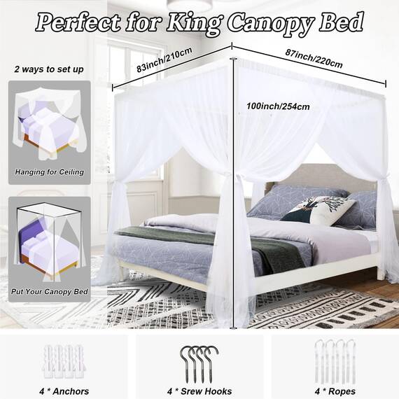 South To East Himmelbettvorhänge mit 4 Ecke für Erwachsene, Moskitonetz für das Bett, luxuriöse Bettvorhänge für die Schlafzimmerdekoration, reißfestes Polyester