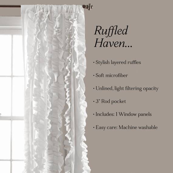Lush Decor Belle Window Panel for Living, Dining Room, Bedroom (Single Curtain), 84" x 54", White