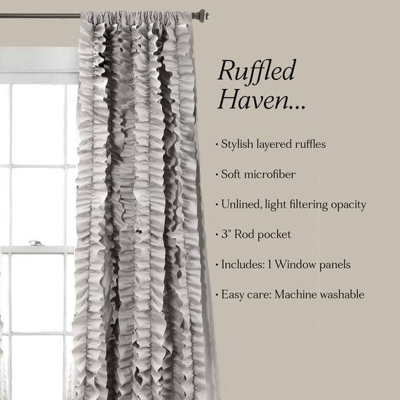 Lush Decor Belle Vintage Chic Fenstervorhang für Wohnzimmer, Esszimmer, Schlafzimmer (Einzelvorhang), 137,2 x 213,4 cm (B x L), Grau