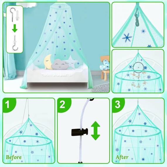 South To East Betthimmel für Mädchen mit leuchtendem Schnee im Dunkeln, Cyan-Prinzessinnen-Bettvorhänge für Babybett, Kinderbett und Kleinkindbett, Doppelbett, Voll- und Queensize-Bett