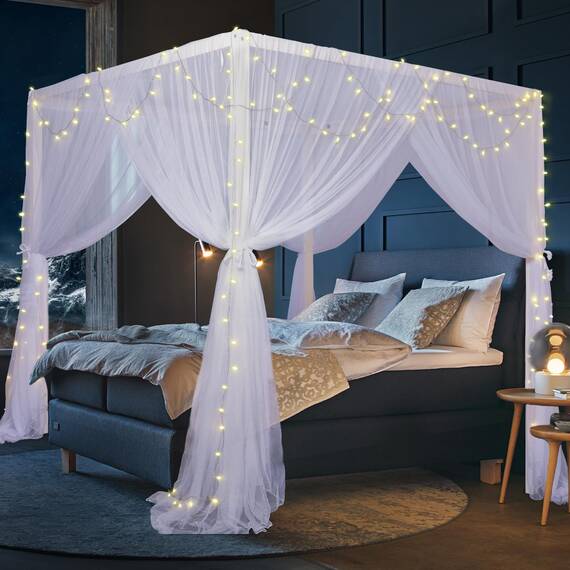 South To East Himmelbettvorhänge mit 4 Ecke für Erwachsene, Moskitonetz für das Bett, luxuriöse Bettvorhänge für die Schlafzimmerdekoration, reißfestes Polyester