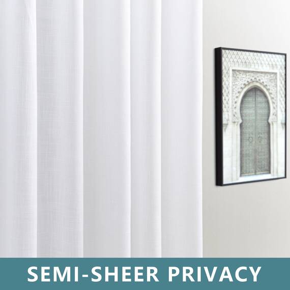 KOUFALL Weiße Leinen-Vorhänge, 213 cm lang, 2 Stoffbahnen, durchscheinend, halblichtfilternd, Schlaufen, Baumwolle, Boho, Landhausstil, Rüschenvorhänge für Schlafzimmer, Wohnzimmer