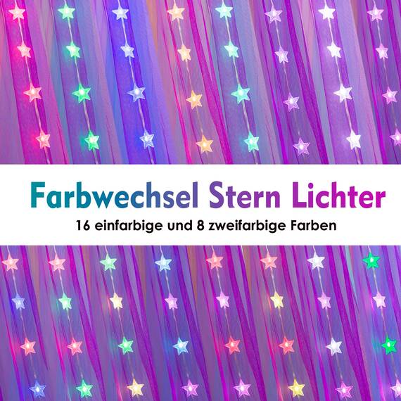HEYCOLOR Regenbogen Betthimmel Mädchen mit Lichtern, 24 Farben Himmelbett Vorhänge LED-Stern Fee Lichter Prinzessin Baldachin Remote Timer für Kinderzimmer Zelt Twin Full Queen King Size Bett