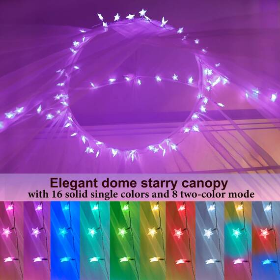 HEYCOLOR Rosa Betthimmel für Mädchen, Bettvorhang mit 50 LED Lichterketten, 24 Farben Sternlichter, Kuppel vorhänge für Mädchen Prinzessin Frauen Schlafzimmer, 1 Eingang für Einzel- bis doppelbett