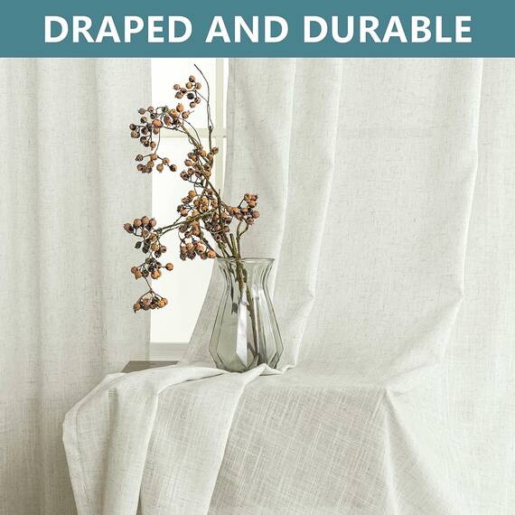 KOUFALL Lange Vorhänge, durchscheinendes Leinen, halblichtfilternd, Boho-Stil, Landhausstil, individuelle Vorhänge mit Design, cremefarben, elfenbeinfarben, gebrochenes Weiß, 259 cm lang