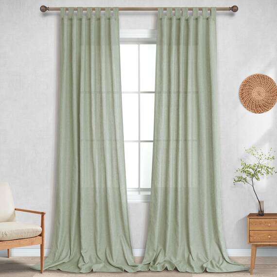 KOUFALL Salbeigrün Terrassentürvorhänge für Glasschiebetüren, 2 Paneele, Leinen, durchscheinend, Cottagecore, Lange Vorhänge für Esszimmer, Wohnzimmer, Schlafzimmer, Fenster, 244 cm Länge, 2 Stück
