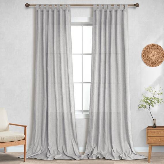 Graue Vorhänge, 2 Paneele, Schlaufenvorhänge, Leinen-Polyester-Mischgewebe, lichtfilternd, halbtransparent, Vorhänge für Esszimmer, Schlafzimmer, großes Fenster, extra lang, 274 cm lang, Taubengrau