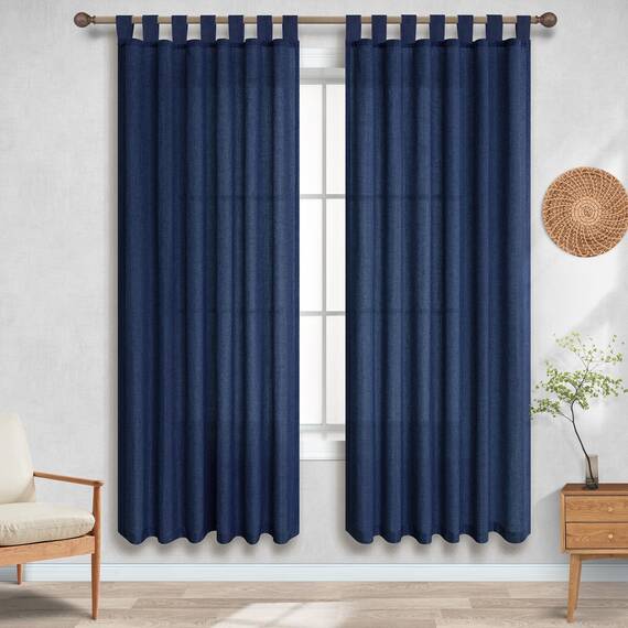 Marineblaue Vorhänge für Jungenzimmer, 2 Paneele, Leinenstruktur, halbtransparent, dunkelblau, Vorhang für Kinderzimmer, Teenager, nautische Heimdekoration, marineblaue Vorhänge, 132 x 160 cm lang
