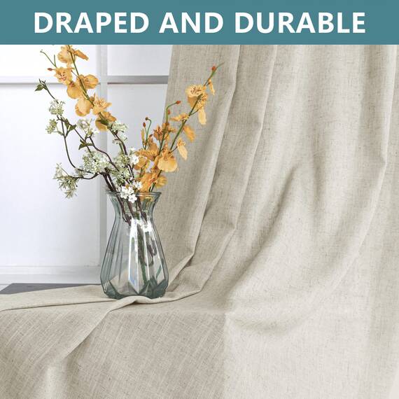 KOUFALL Vintage-Vorhänge für Wohnzimmer, 213 cm lang, 2 Paneele, Flachsleinen, rustikal, einfache Vorhänge für Hütte, Schlafzimmer, Hellbraun