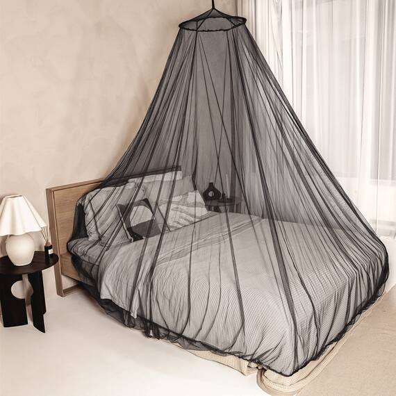 Moskitonetz Schwarz Inklusive Klebehaken für Reise & Dekoration - 2 Öffnungen oder Vollständig Geschlossener Mückennetz für Doppelbett & Einzelbett - Hochwertige Baldachin & Leichte Materialien