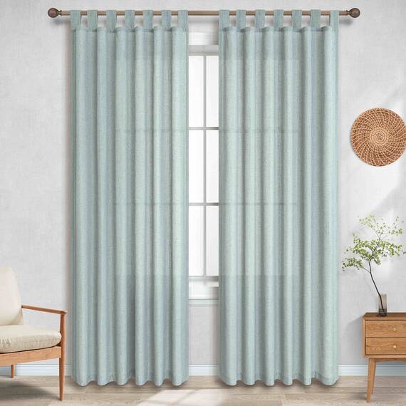 KOUFALL Vorhänge in Aqua-Minzgrün, 213 cm Länge, durchscheinendes Leinen, blau-grün, Vintage, Bauernhaus-, Küsten-, Strand-Stil, Vorhänge für Cowgirl-Dekoration