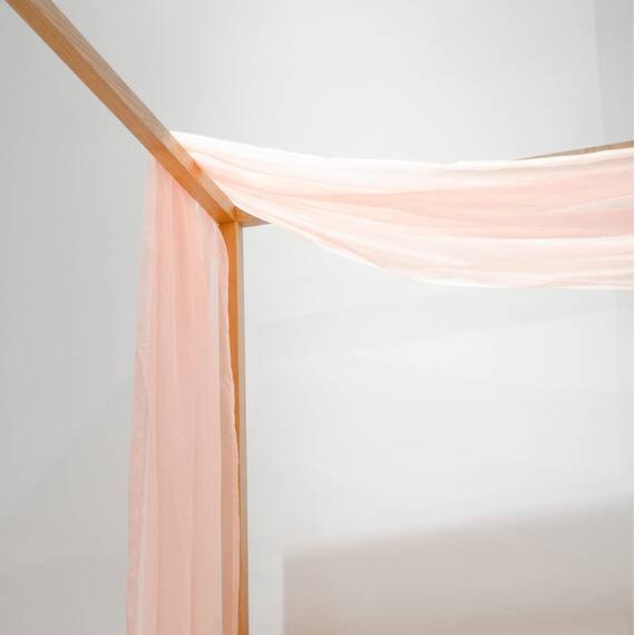 Linentalks Himmelbettvorhang für Einzelbett, luxuriöser durchscheinender Betthimmel, Bettschal, transparenter Baldachin-Schalvorhang, Volant, 1 Stück, 132 x 520 cm, Rosa