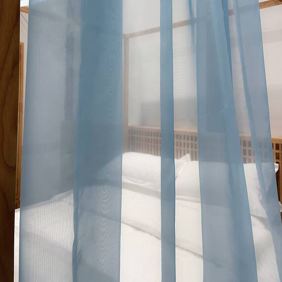 Linentalks Himmelbettvorhang für Einzelbett, luxuriöser durchscheinender Betthimmel, Bettschal, transparenter Baldachin-Schal, Volant, 1 Stück, 132 x 520 cm, Himmelblau