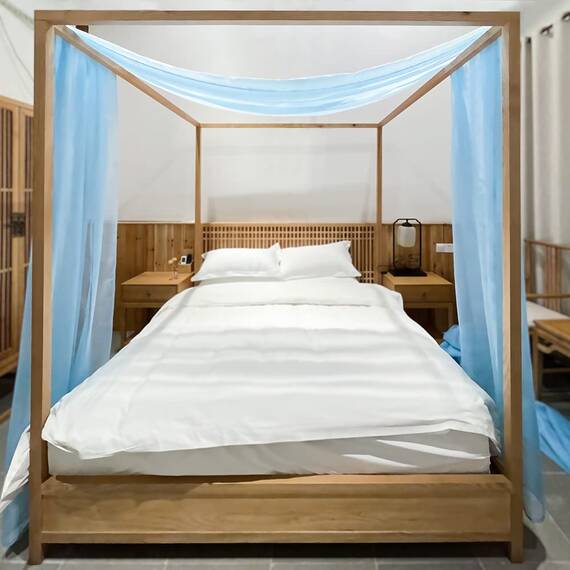 Linentalks Himmelbettvorhang für Kingsize- und California-Kingsize-Bett, luxuriöser Betthimmel, Bettschal, transparenter Baldachin-Schal, Volant, 1 Stück, 132 x 650 cm, Blau