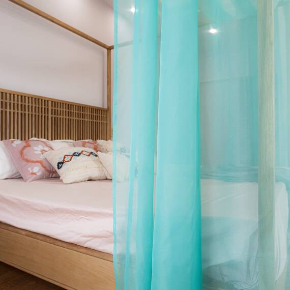 Linentalks Türkisfarbene Betthimmel-Vorhänge für Queen-Size- und Vollbett, Tiffany-Blauer Betthimmel, transparenter Volant-Vorhang über dem Bett, 1 Stück Himmel-Vorhänge, 132x571 cm