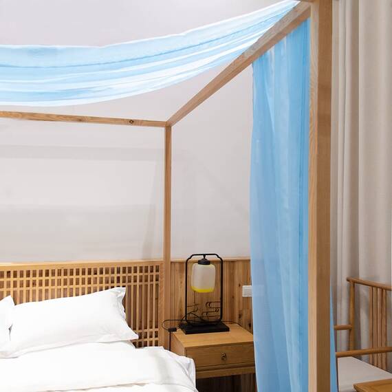 Linentalks Himmelbettvorhang für Einzelbett, luxuriöser durchscheinender Betthimmel, Bettschal, transparenter Baldachin-Schal, Volant, 1 Stück, 132 x 520 cm, Himmelblau