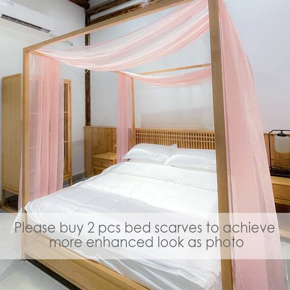 Linentalks Himmelbettvorhang für Einzelbett, luxuriöser durchscheinender Betthimmel, Bettschal, transparenter Baldachin-Schalvorhang, Volant, 1 Stück, 132 x 520 cm, Rosa