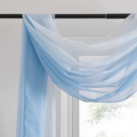 Pony Dance Vorhang für Hochzeit – Vorhänge, Schal, weich, Querbehang, romantisch, transparent, Tüll, für Dekoration, Hochzeitsbogen, L 152 x H 548 cm, Hellblau Farbverlauf, 1 Stück