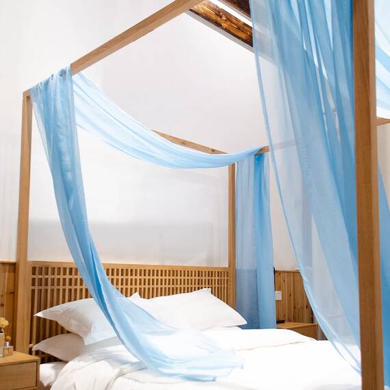 Linentalks Himmelbettvorhang für Kingsize- und California-Kingsize-Bett, luxuriöser Betthimmel, Bettschal, transparenter Baldachin-Schal, Volant, 1 Stück, 132 x 650 cm, Blau