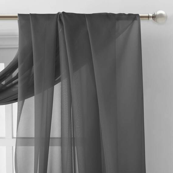 PONY DANCE Querbehang Freihanddeko Voile Gardinen Transparent Himmelbett Vorhänge Dunkelgrau Transparent Querbehang Gardine für Hochzeit & Wohnzimmer Fenster Deko, 1 Stück, H 548 x B 152 cm