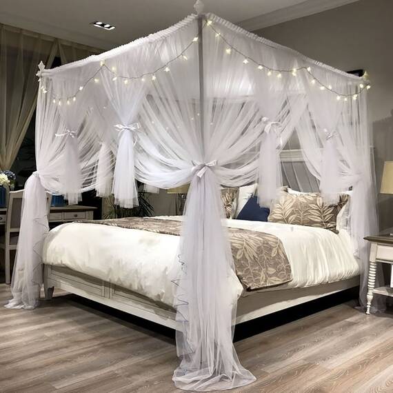 Joyreap Betthimmel mit 4 Ecken, für Mädchen und Erwachsene, königliche, luxuriöse, gemütliche Vorhänge, niedliches Prinzessinnen-Schlafzimmer, 149.9 cm Bx198.1 cm L, Full/Queensize