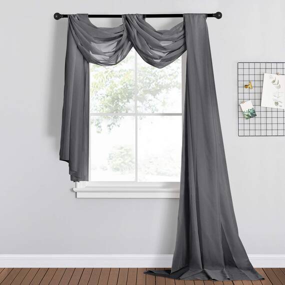 PONY DANCE Querbehang Freihanddeko Voile Gardinen Transparent Himmelbett Vorhänge Dunkelgrau Transparent Querbehang Gardine für Hochzeit & Wohnzimmer Fenster Deko, 1 Stück, H 548 x B 152 cm