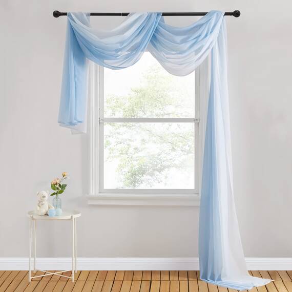 Pony Dance Vorhang für Hochzeit – Vorhänge, Schal, weich, Querbehang, romantisch, transparent, Tüll, für Dekoration, Hochzeitsbogen, L 152 x H 548 cm, Hellblau Farbverlauf, 1 Stück