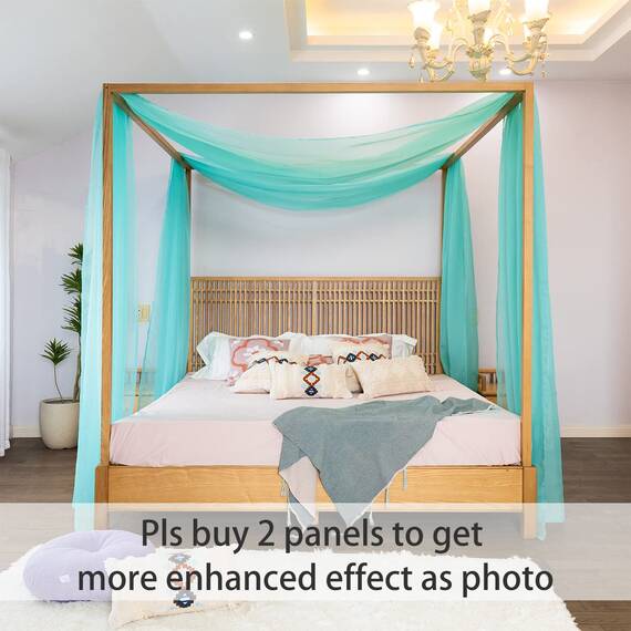 Linentalks Türkisfarbene Betthimmel-Vorhänge für Queen-Size- und Vollbett, Tiffany-Blauer Betthimmel, transparenter Volant-Vorhang über dem Bett, 1 Stück Himmel-Vorhänge, 132x571 cm