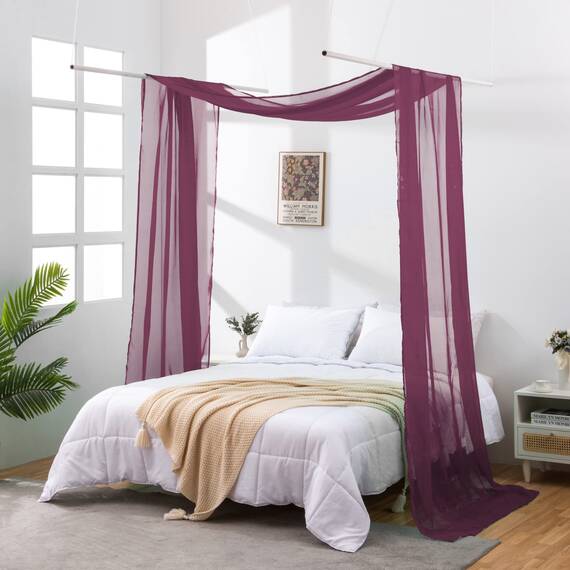 JADE POKE Dunkelviolett Durchsichtiger Betthimmel Schal 288 Zoll lang, Betthimmel für Mädchen Erwachsene, Fenster Volant Vorhang Breit 52, King