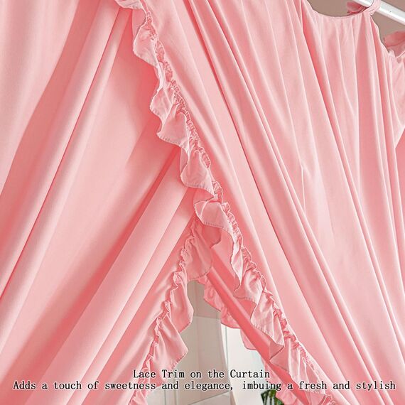 AIKASY Prinzessinnen-Betthimmel-Vorhänge mit Bändern oben – winddicht und lichtdicht für Mädchen und Erwachsene, Schlafzimmer-Dekoration, Betthimmel-Vorhänge (Doppelbett, Rosa)