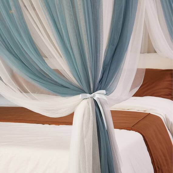 Joyreap Betthimmel mit 4 Ecken, Betthimmel, Bettvorhänge für Erwachsene, Blau & Weiß, Öffnungen Moskitonetz, niedliches Prinzessinnen-Stil Schlafzimmer Dekoration Zubehör (218,4 cm B x 198,1 L, King)