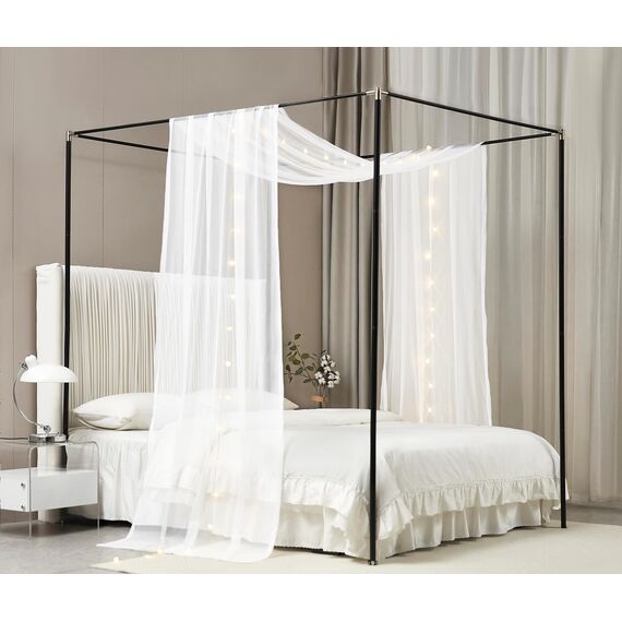 Akiky Betthimmel-Vorhänge für Mädchen, eleganter Baldachin, Vorhangschal mit Licht, ideal als Raumdekoration, Hochzeitsdekoration, Fenstervolant (Doppelbett, Weiß)