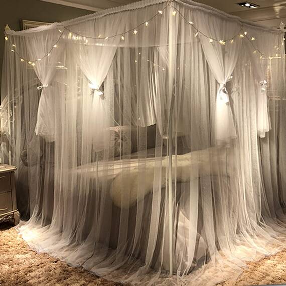 Joyreap Betthimmel mit 4 Ecken, für Mädchen und Erwachsene, königliche, luxuriöse, gemütliche Vorhänge, niedliches Prinzessinnen-Schlafzimmer, 149.9 cm Bx198.1 cm L, Full/Queensize