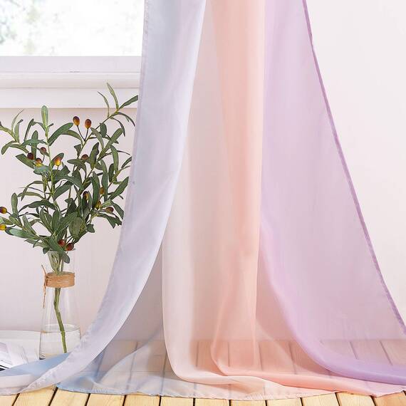 PONY DANCE Querbehang Gardine mit Farbverlauf Hausbett Dekoration Mädchen Freihanddeko für Traubogen Hochzeit Himmelbett Vorhänge Tüll Stoff, 1 Stück H 548 x B 152 cm, Eleganter Regenbogen
