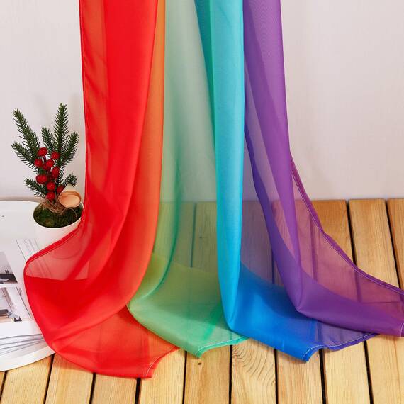 PONY DANCE Himmelbett Vorhänge Baby Querbehang Freihanddeko für Geburtstagsparty Hausbett Vorhang Farbverlauf Gardine Durchsichtig Tüllstoff, Lebhafter Regenbogen, 1 Stück H 548 x B 152 cm