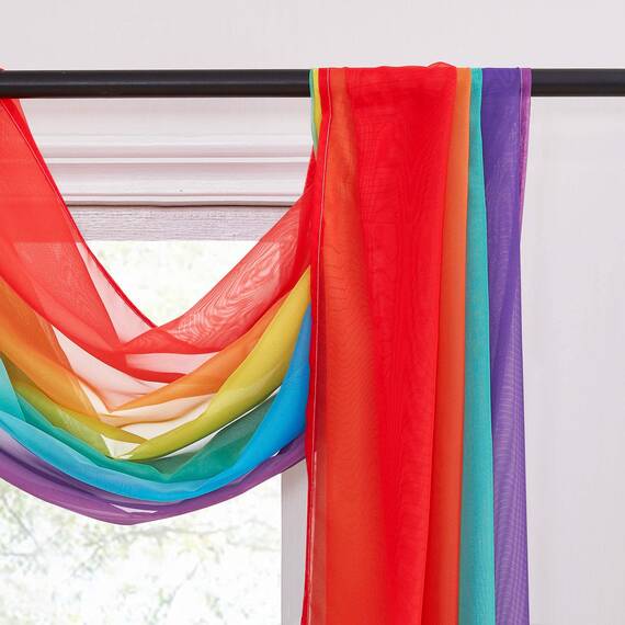 PONY DANCE Himmelbett Vorhänge Baby Querbehang Freihanddeko für Geburtstagsparty Hausbett Vorhang Farbverlauf Gardine Durchsichtig Tüllstoff, Lebhafter Regenbogen, 1 Stück H 548 x B 152 cm
