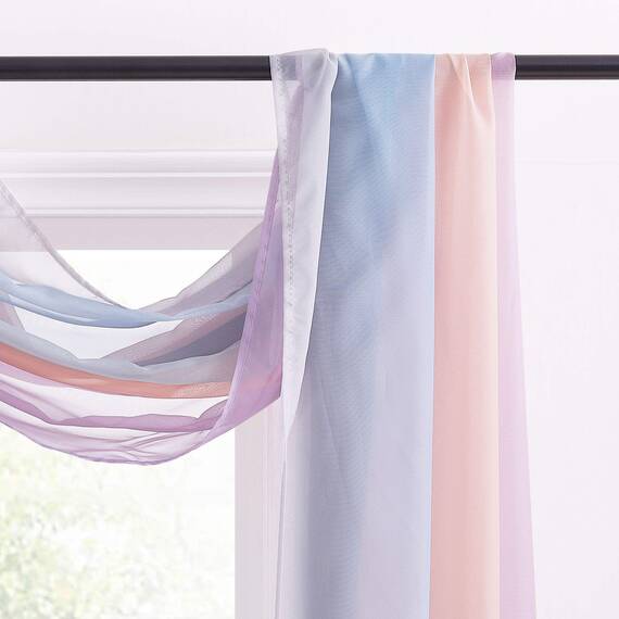 PONY DANCE Querbehang Gardine mit Farbverlauf Hausbett Dekoration Mädchen Freihanddeko für Traubogen Hochzeit Himmelbett Vorhänge Tüll Stoff, 1 Stück H 548 x B 152 cm, Eleganter Regenbogen